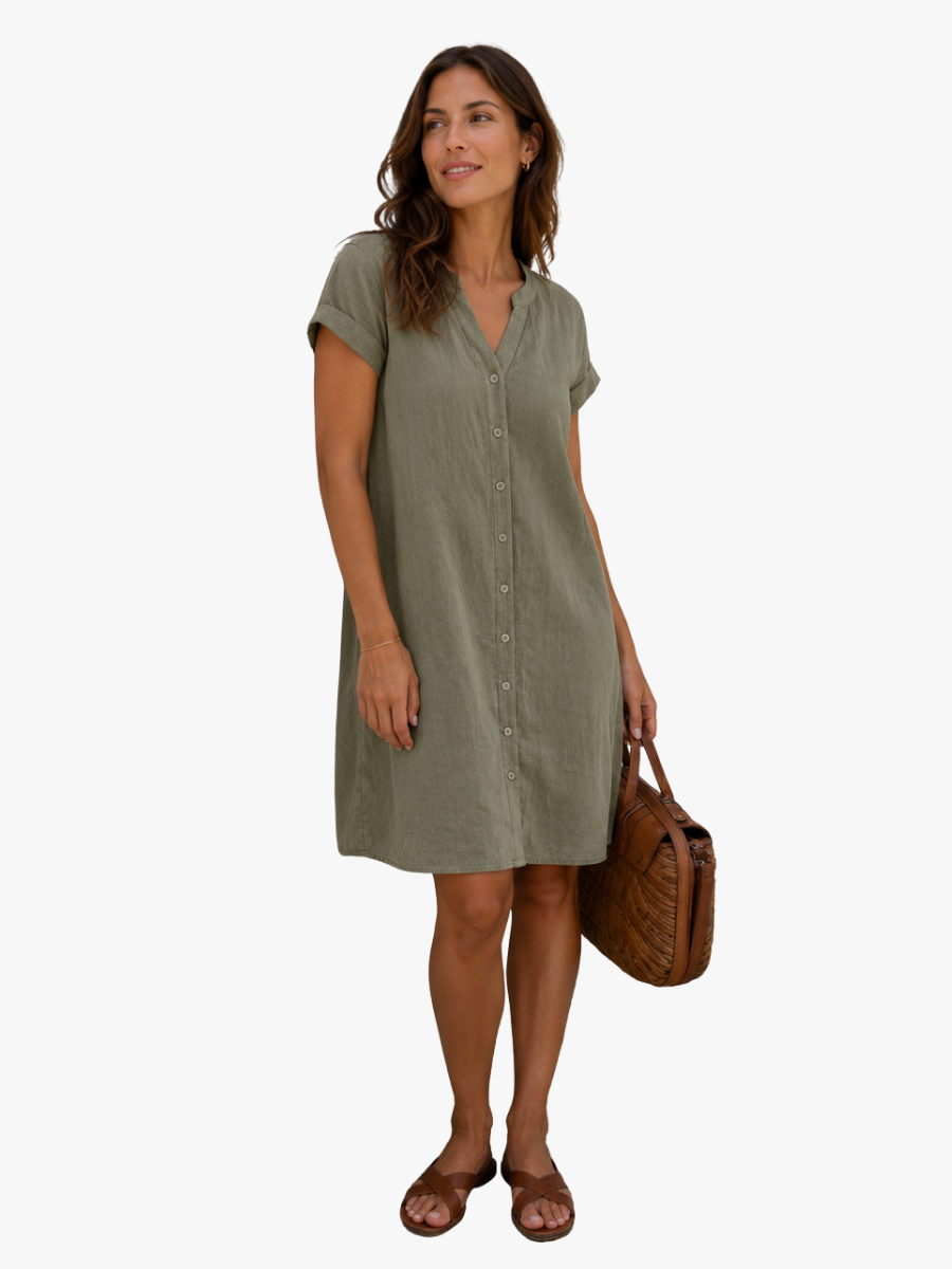 RELAXED V-NECK SHIRT DRESS FOR WOMEN