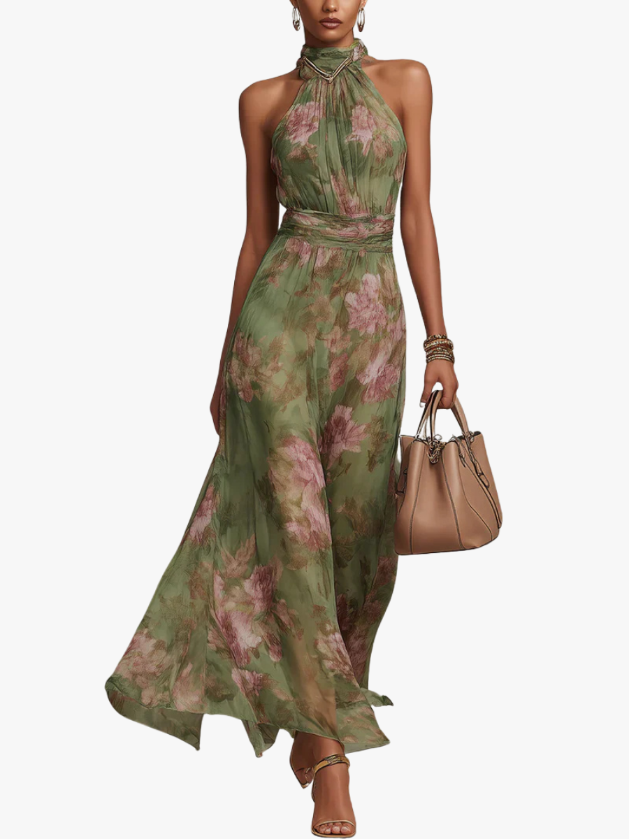 FLORAL HALTER DRESS FOR WOMEN