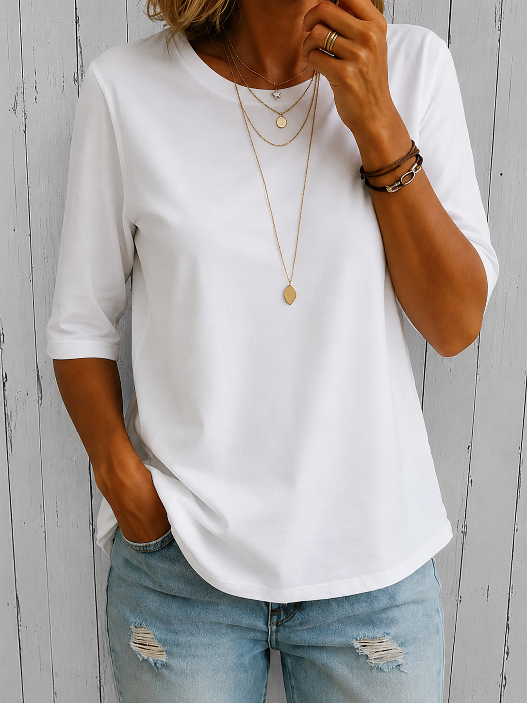 RELAXED MID-SLEEVE T-SHIRT FOR WOMEN