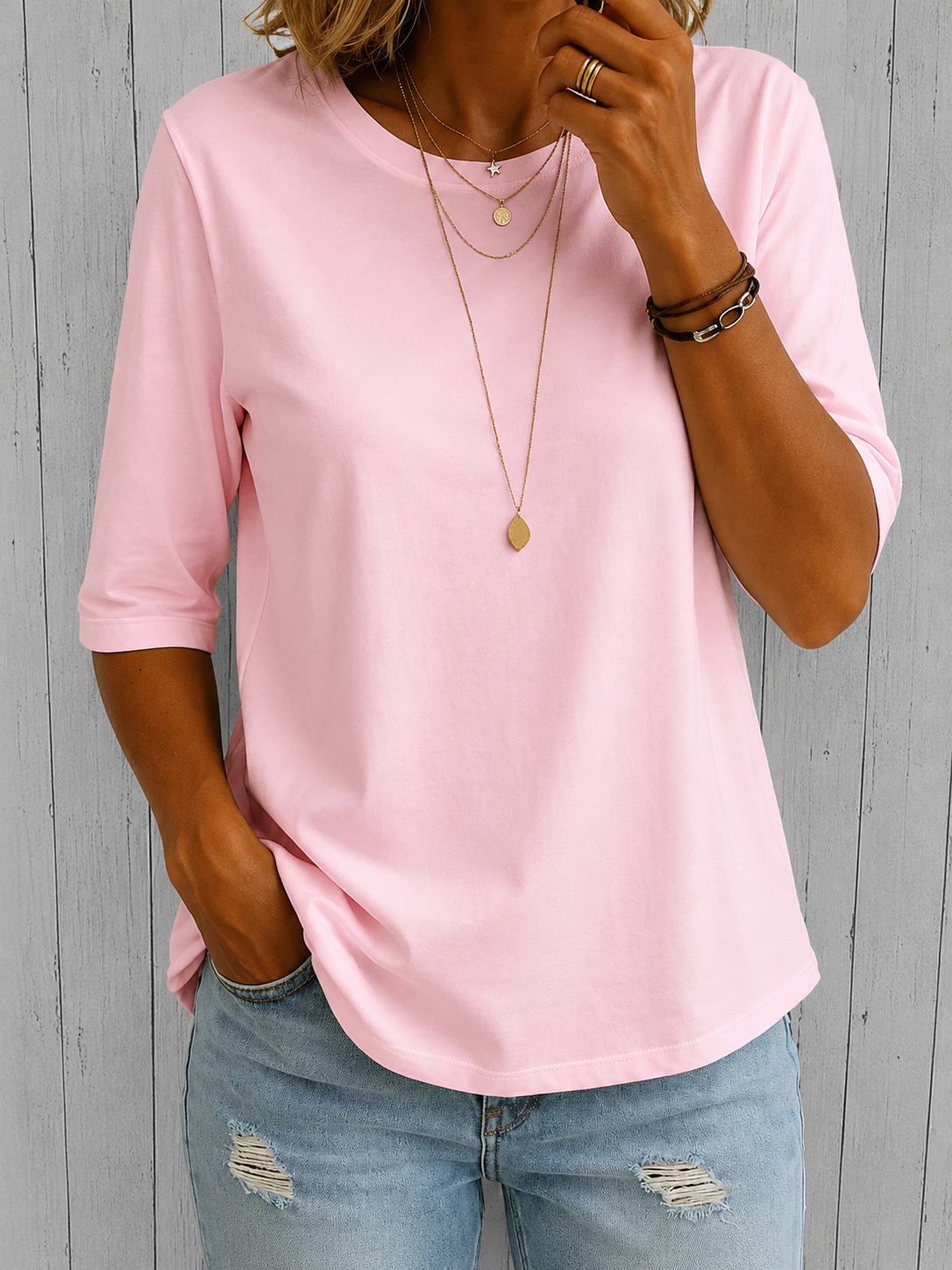 RELAXED MID-SLEEVE T-SHIRT FOR WOMEN