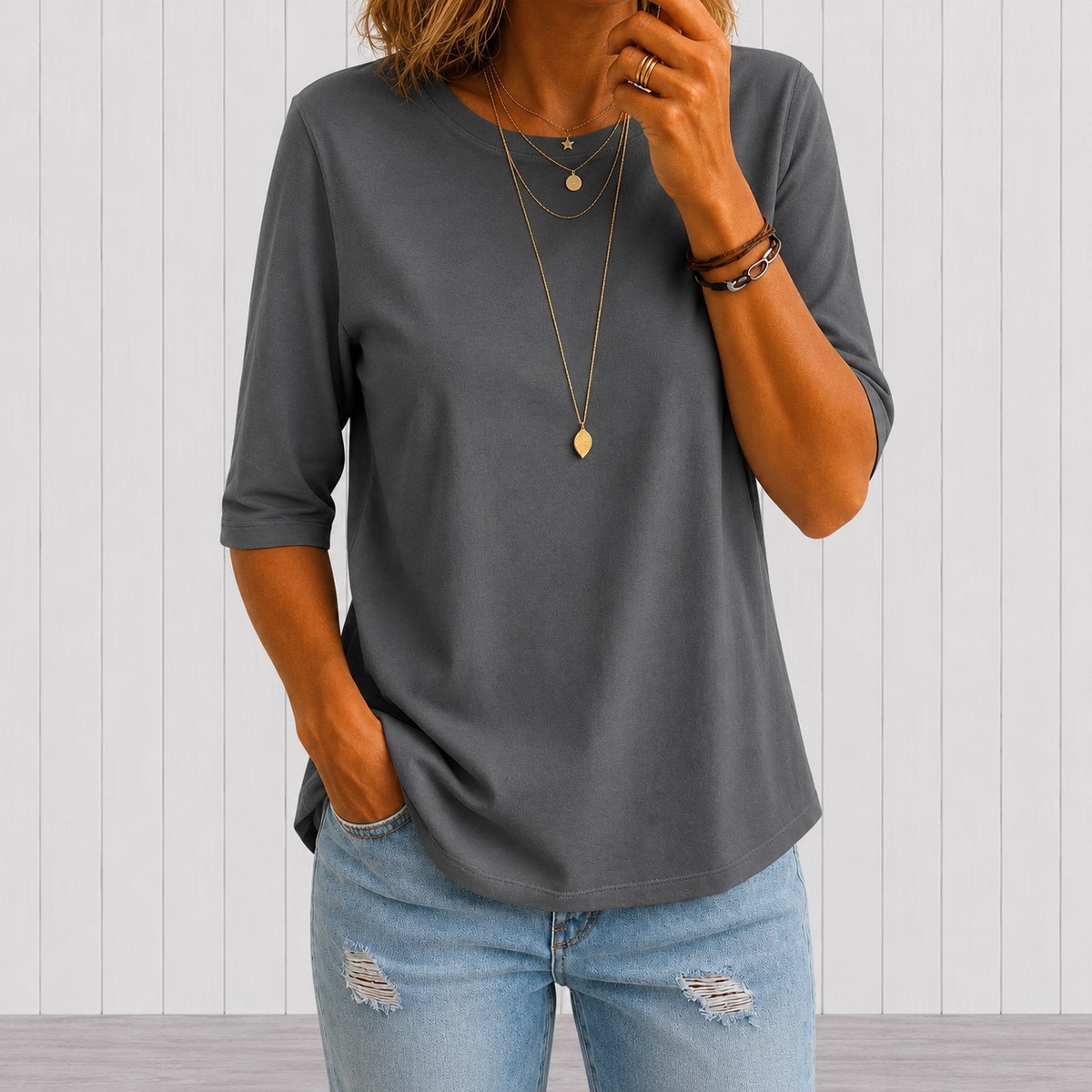 RELAXED MID-SLEEVE T-SHIRT FOR WOMEN