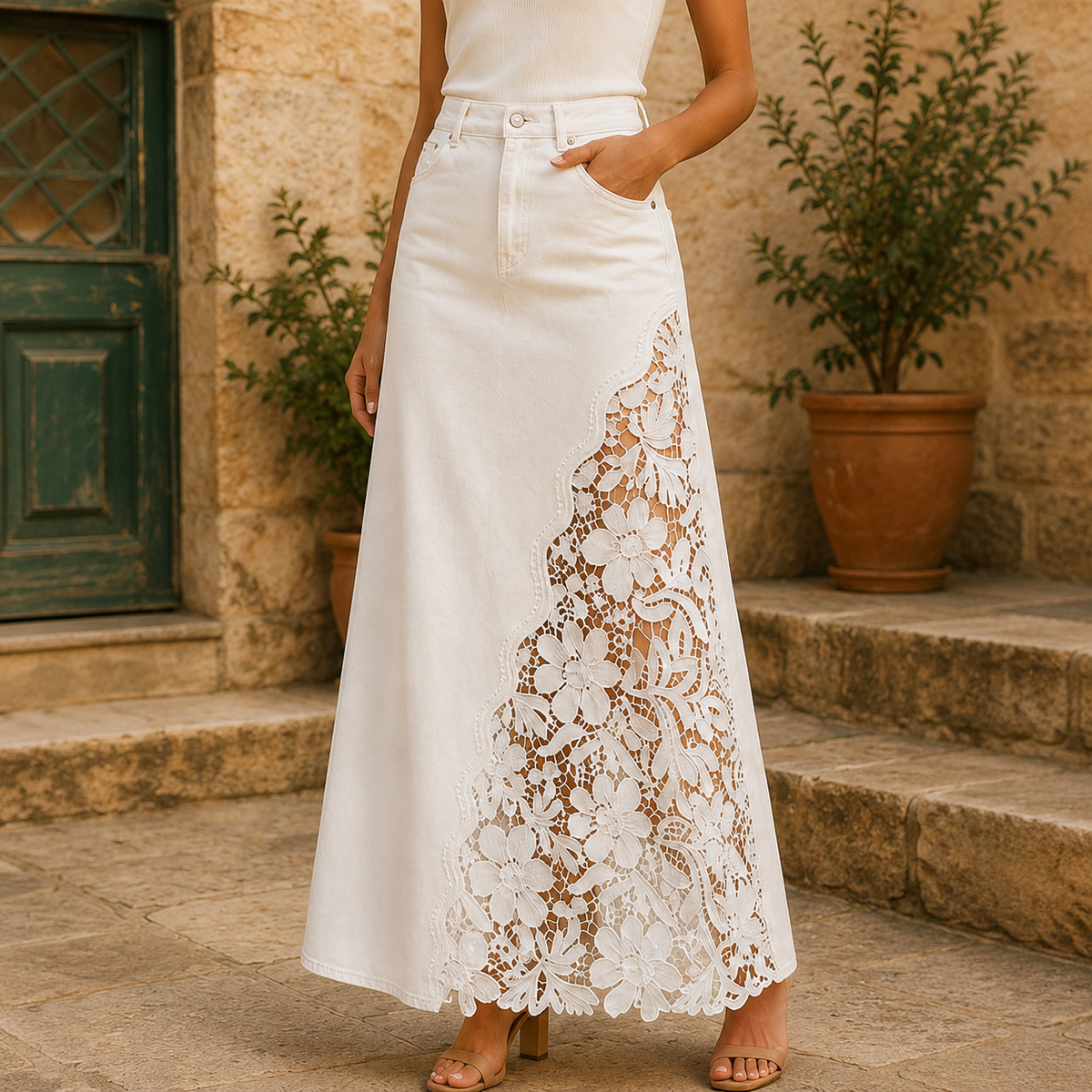 HIGH-WAIST LACE MAXI SKIRT FOR WOMEN