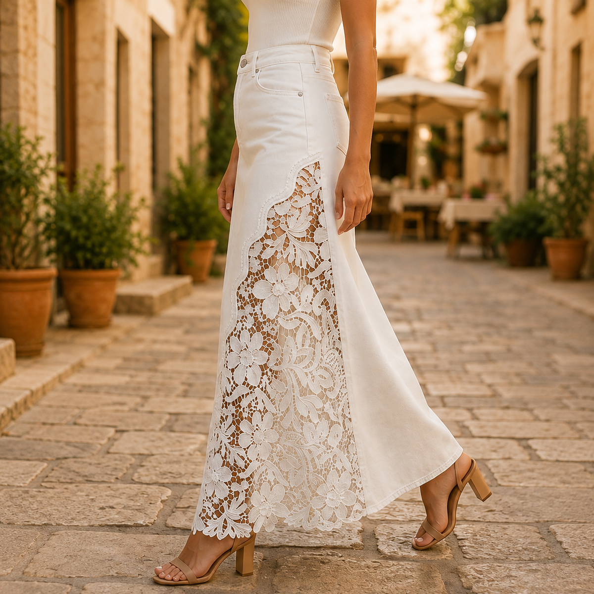 HIGH-WAIST LACE MAXI SKIRT FOR WOMEN