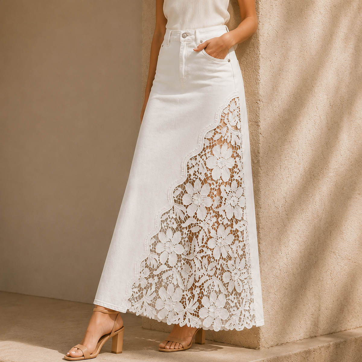 HIGH-WAIST LACE MAXI SKIRT FOR WOMEN