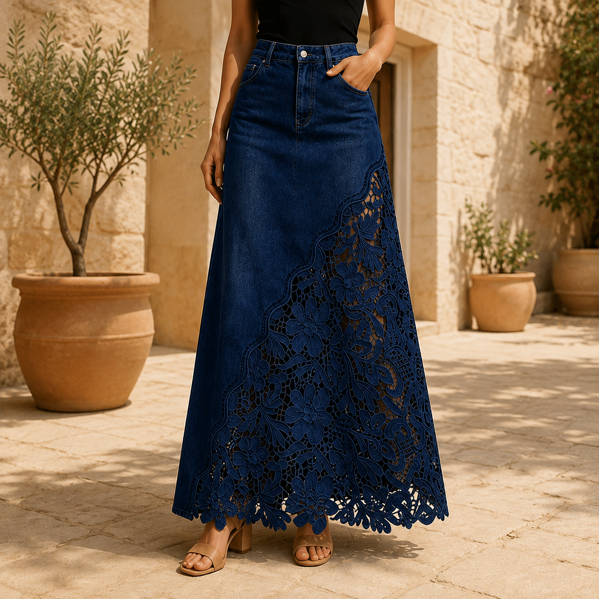 HIGH-WAIST LACE MAXI SKIRT FOR WOMEN