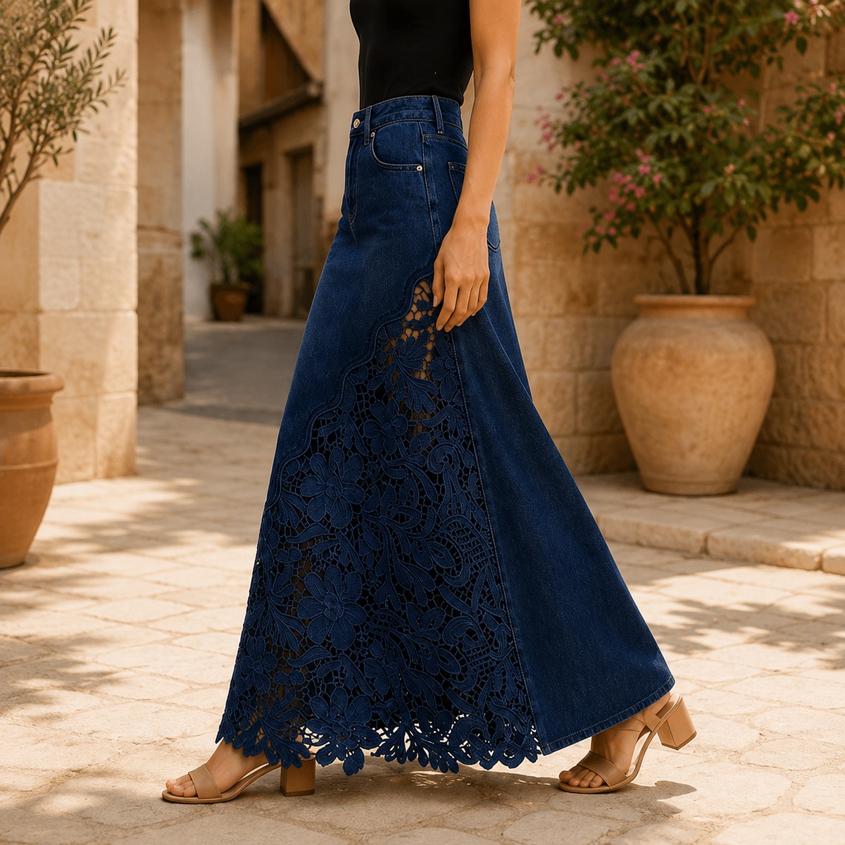 HIGH-WAIST LACE MAXI SKIRT FOR WOMEN