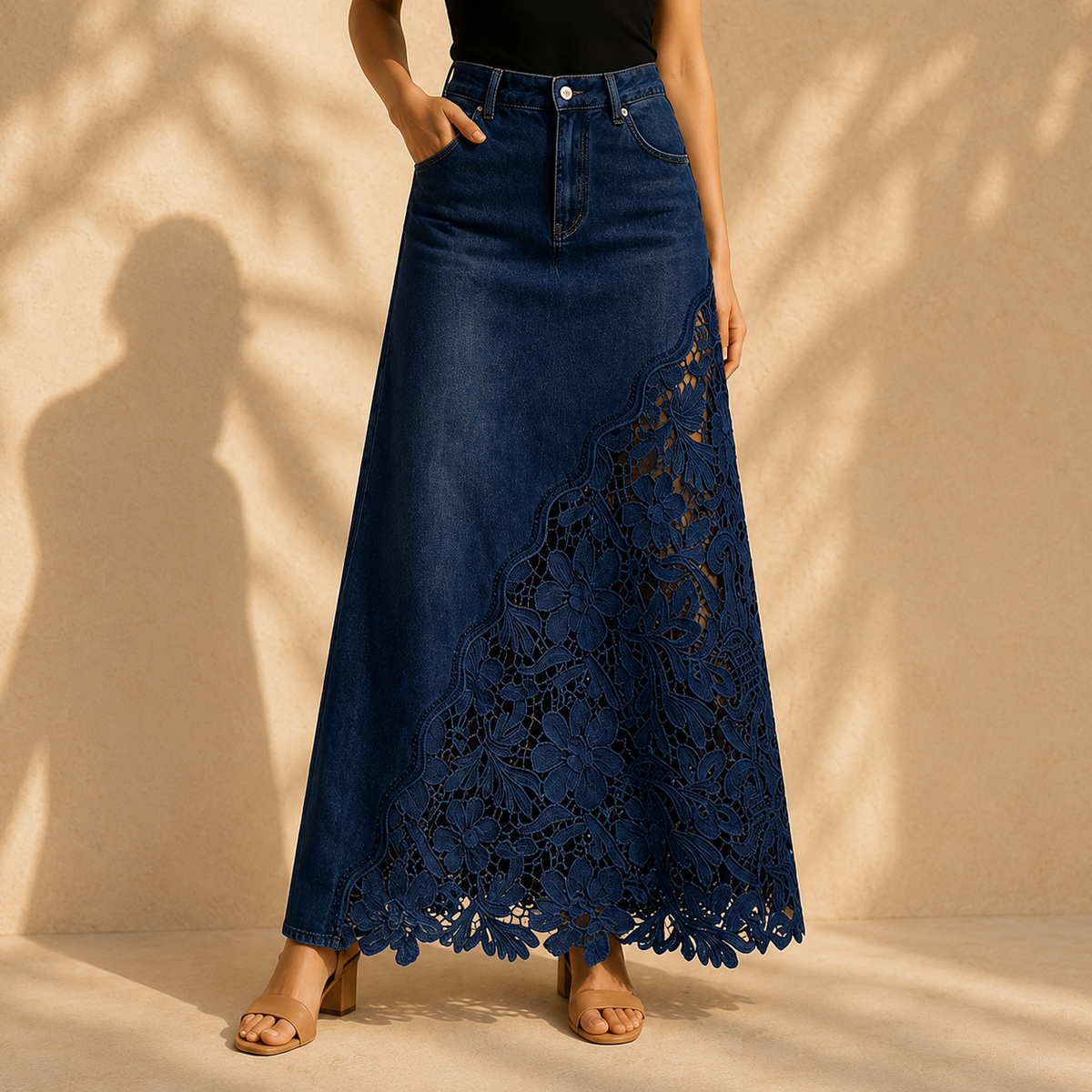 HIGH-WAIST LACE MAXI SKIRT FOR WOMEN