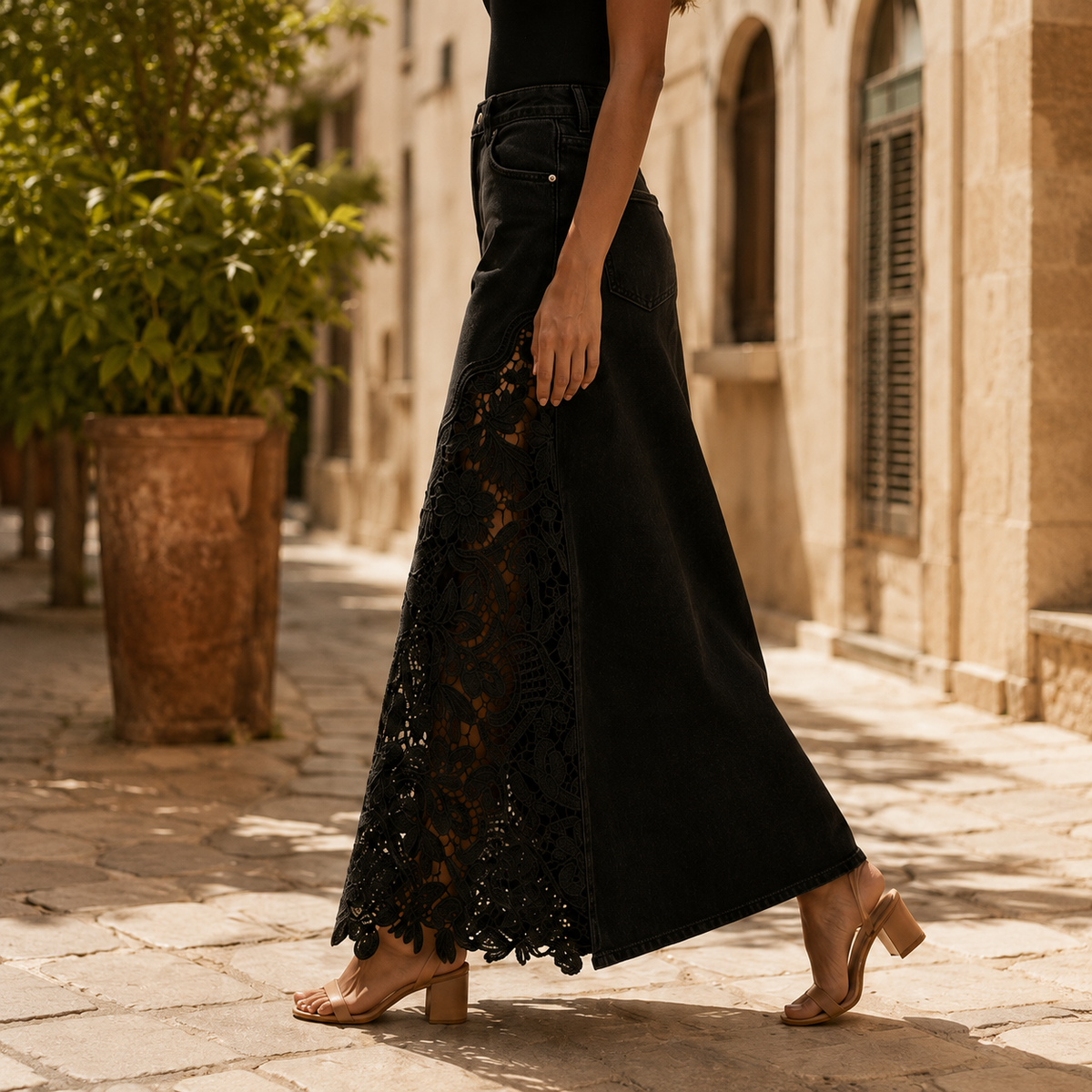 HIGH-WAIST LACE MAXI SKIRT FOR WOMEN