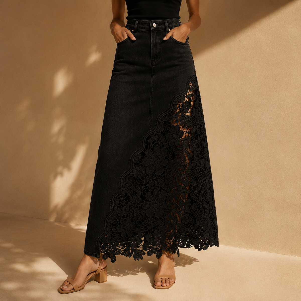 HIGH-WAIST LACE MAXI SKIRT FOR WOMEN