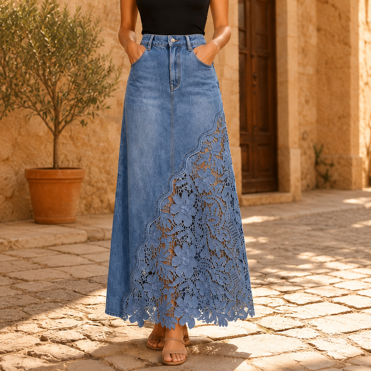 HIGH-WAIST LACE MAXI SKIRT FOR WOMEN