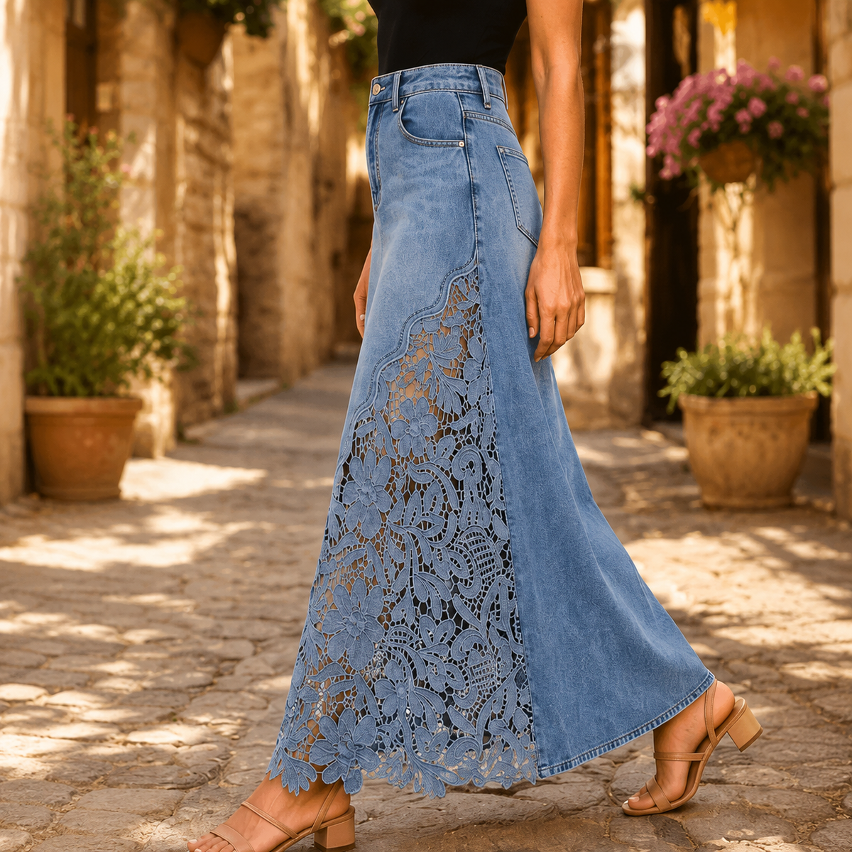 HIGH-WAIST LACE MAXI SKIRT FOR WOMEN