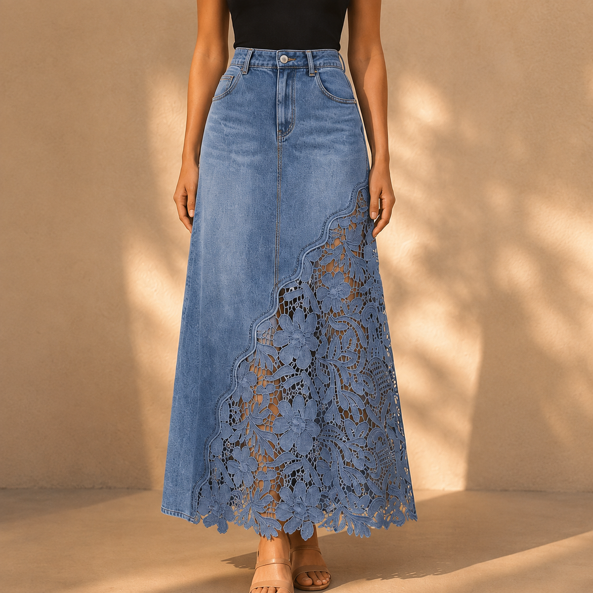 HIGH-WAIST LACE MAXI SKIRT FOR WOMEN