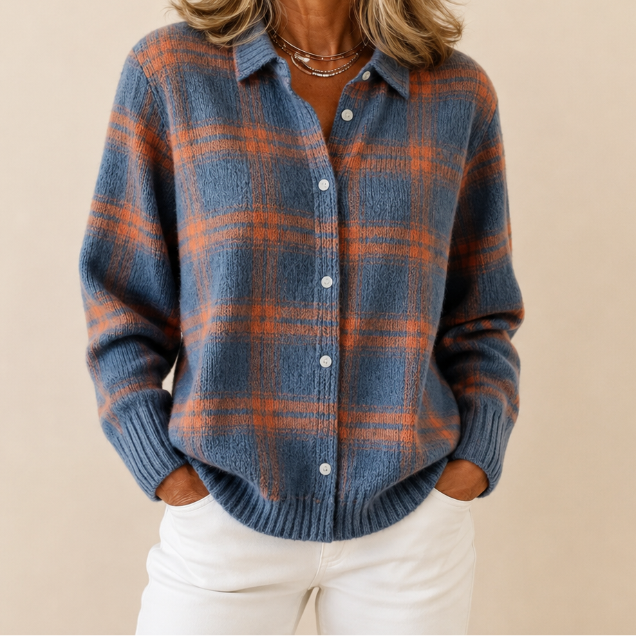 CHECKED COLLARED SWEATER FOR WOMEN