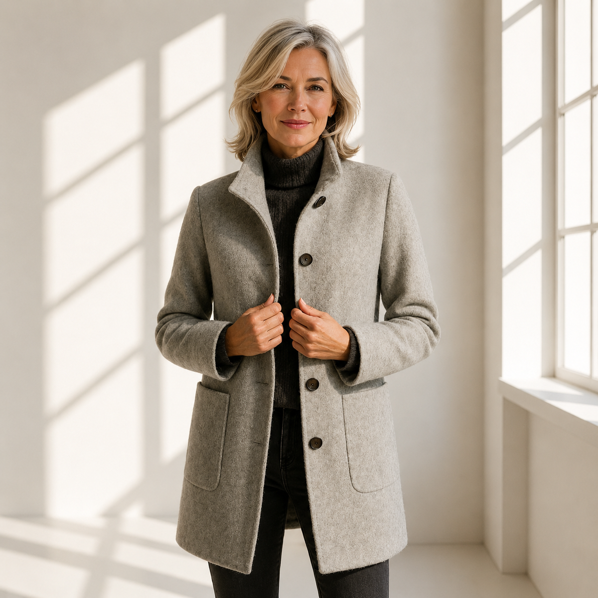 FITTED BUTTON COAT FOR WOMEN