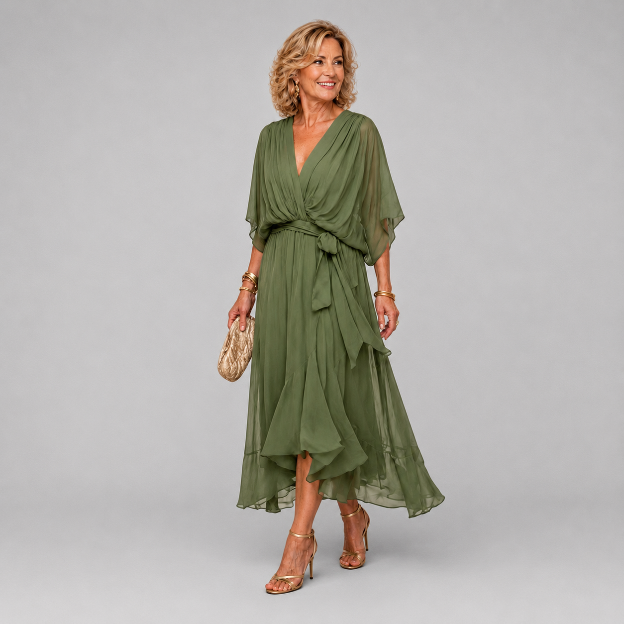DRAPED WRAP MAXI DRESS FOR WOMEN