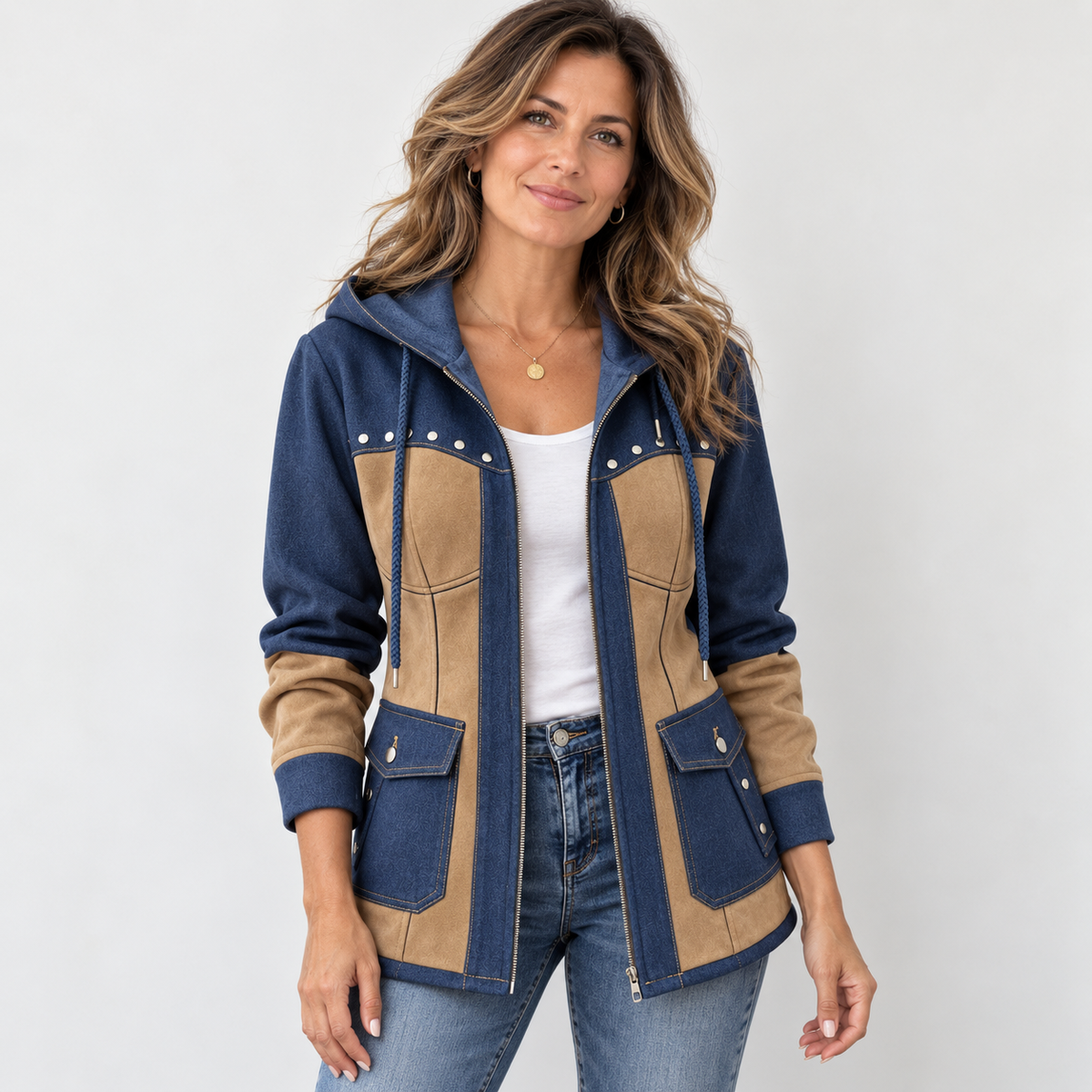 PATCHWORK HOODED JACKET FOR WOMEN