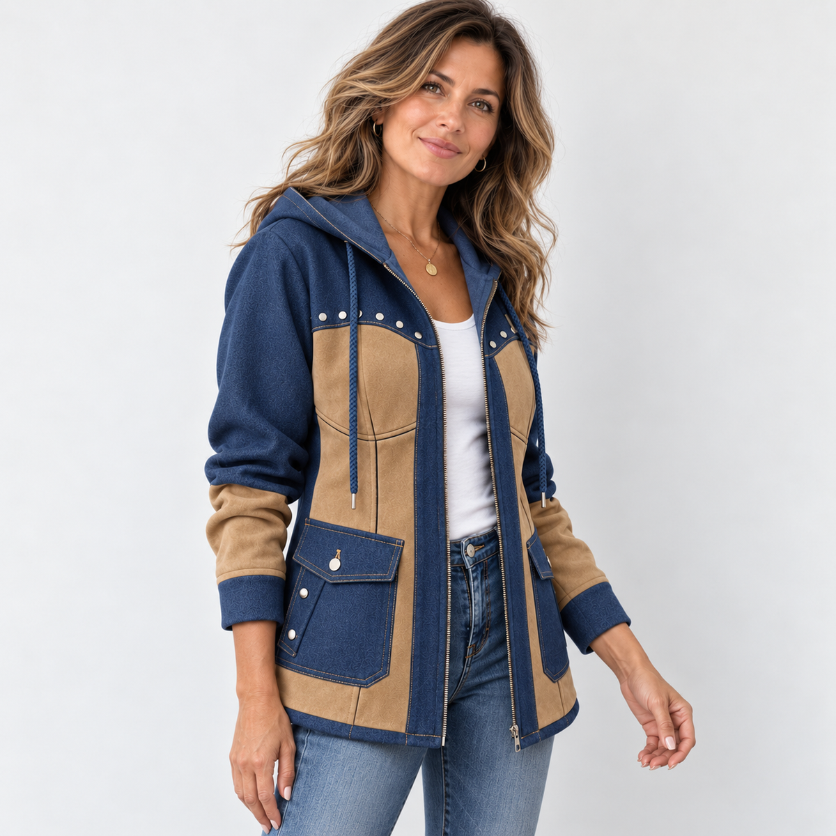 PATCHWORK HOODED JACKET FOR WOMEN