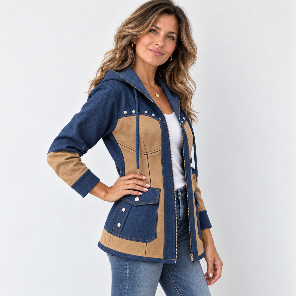 PATCHWORK HOODED JACKET FOR WOMEN
