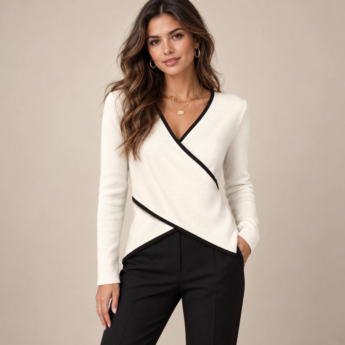 FITTED V-NECK SWEATER FOR WOMEN