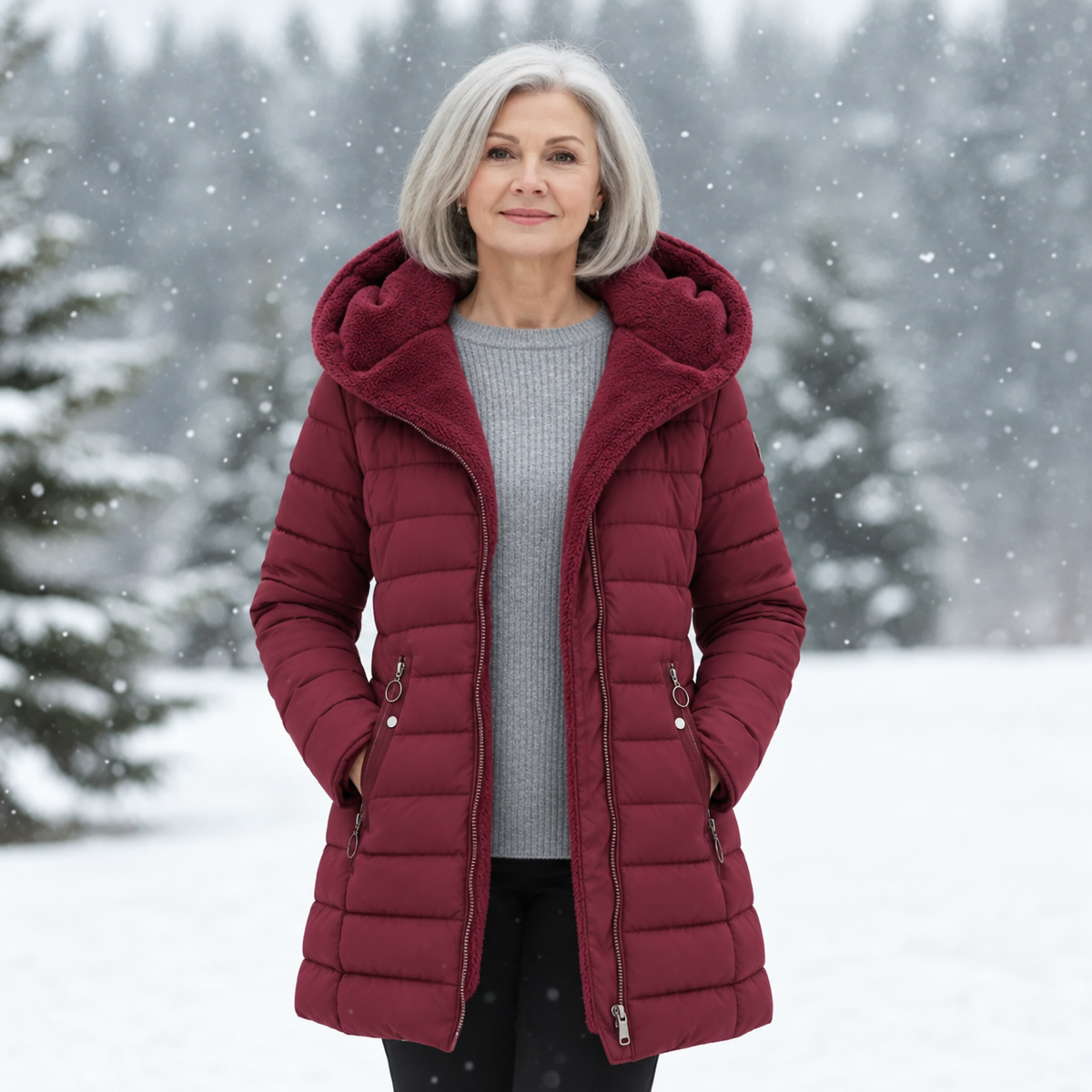 LONG A-LINE QUILTED JACKET FOR WOMEN