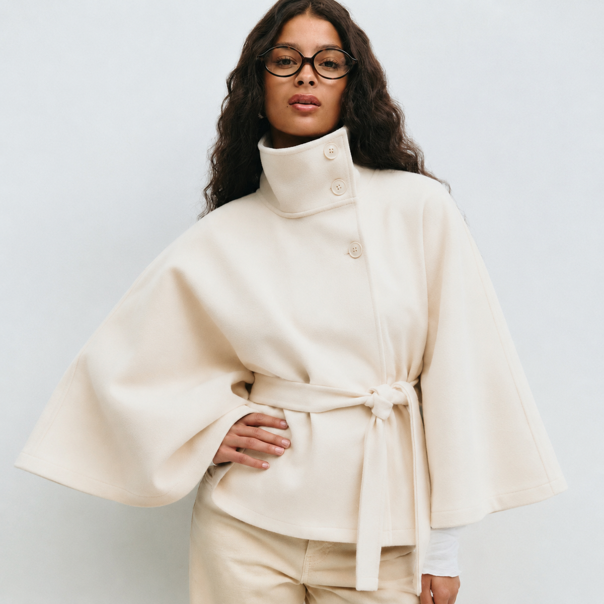 BELTED CAPE COAT FOR WOMEN