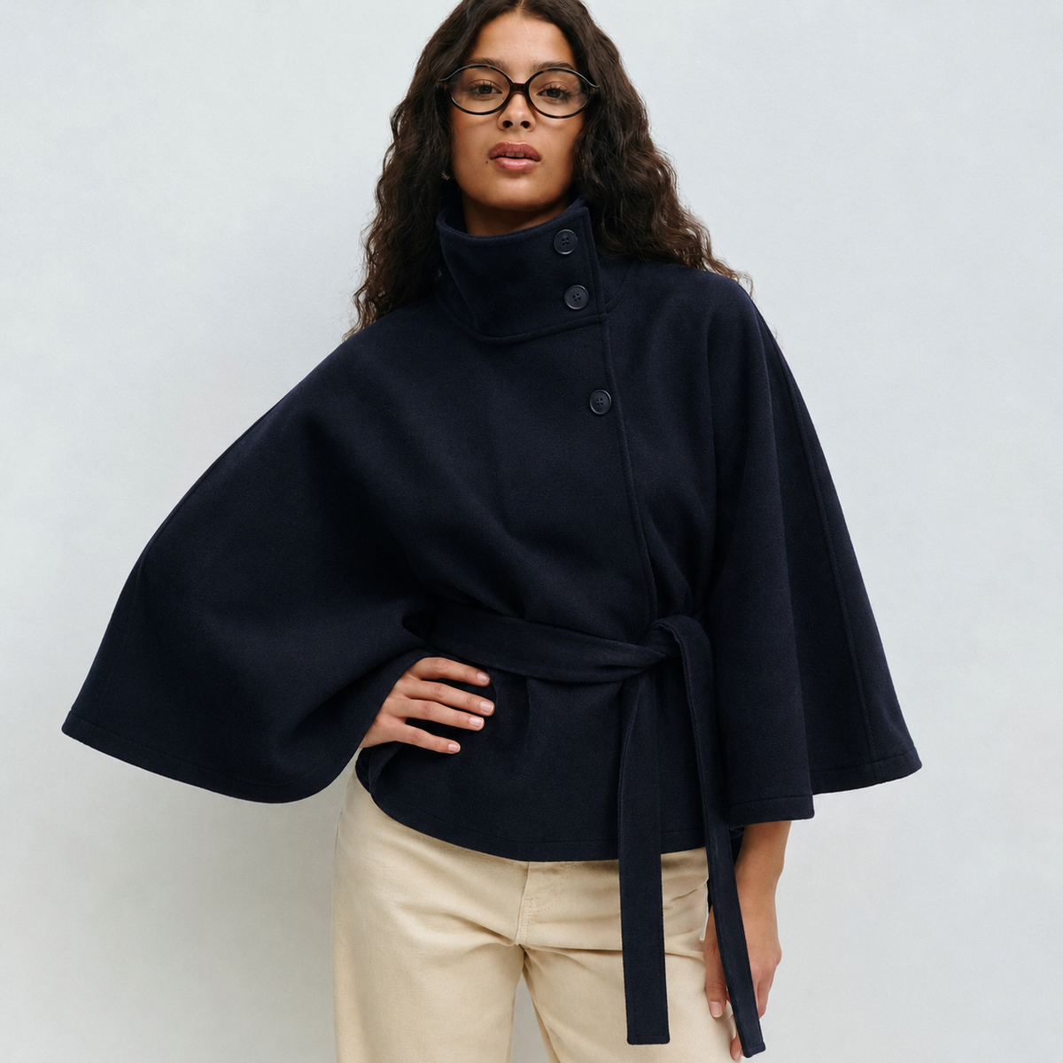 BELTED CAPE COAT FOR WOMEN