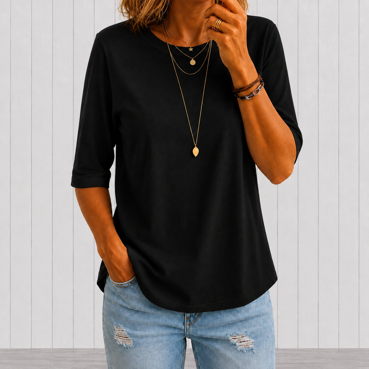 RELAXED MID-SLEEVE T-SHIRT FOR WOMEN