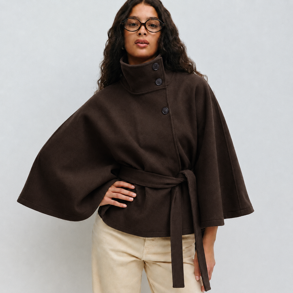 BELTED CAPE COAT FOR WOMEN