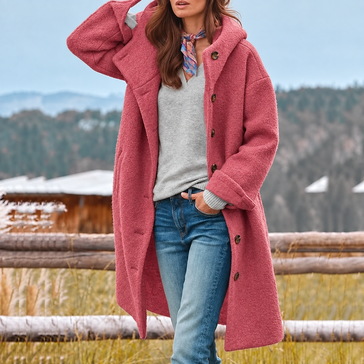 RELAXED HOODED COAT FOR WOMEN