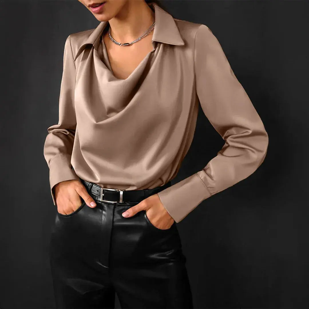 COWL NECK SATIN BLOUSE FOR WOMEN