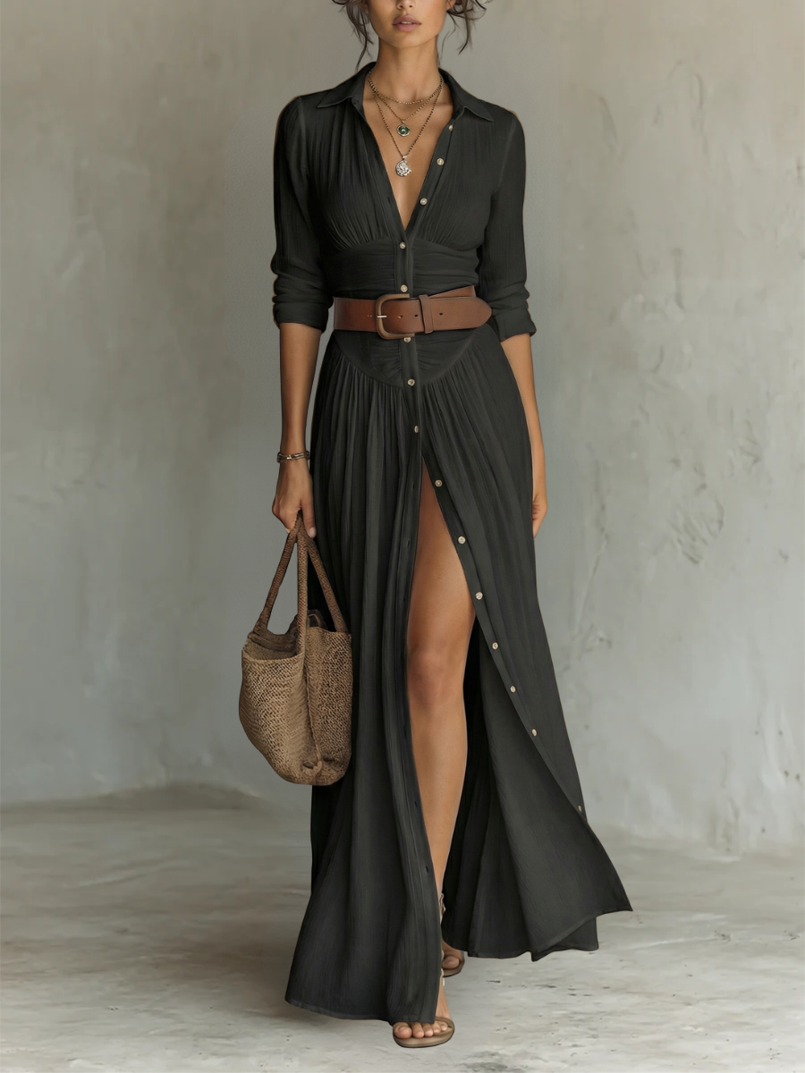 PLEATED FLOWY DRESS FOR WOMEN