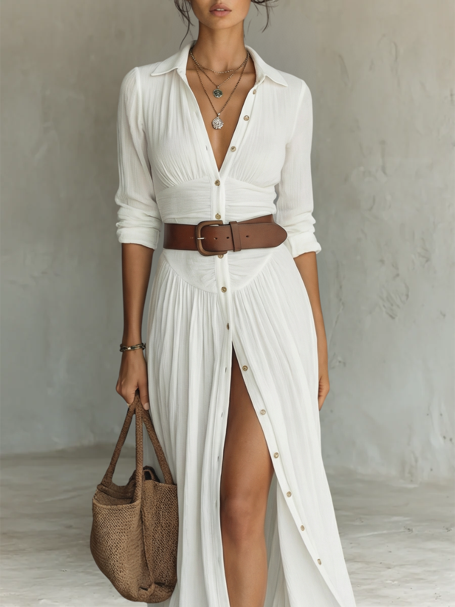 PLEATED FLOWY DRESS FOR WOMEN