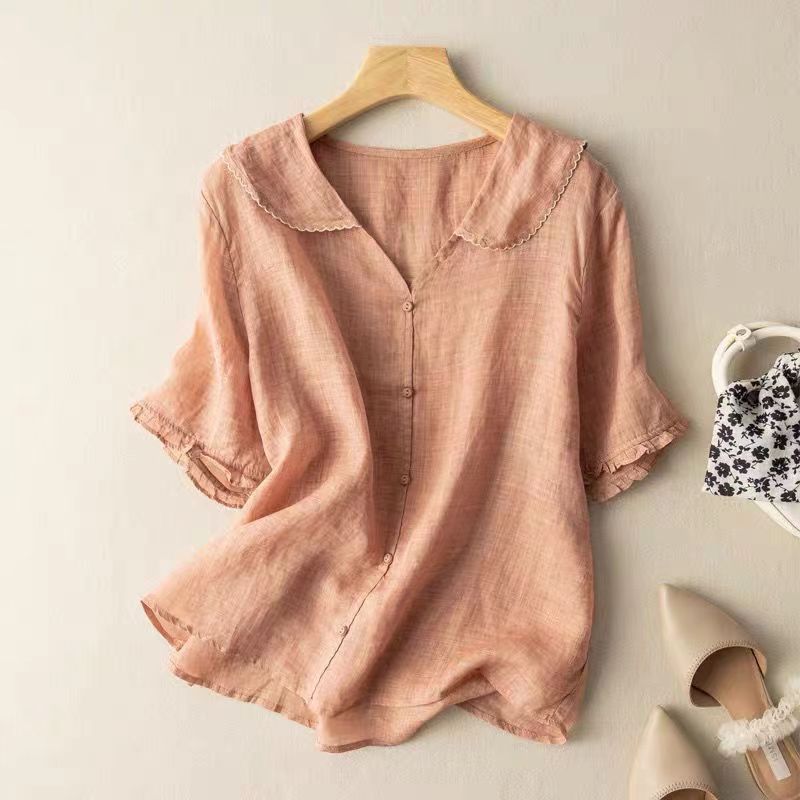 SCALLOPED LINEN BLOUSE FOR WOMEN