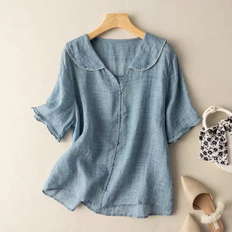 SCALLOPED LINEN BLOUSE FOR WOMEN