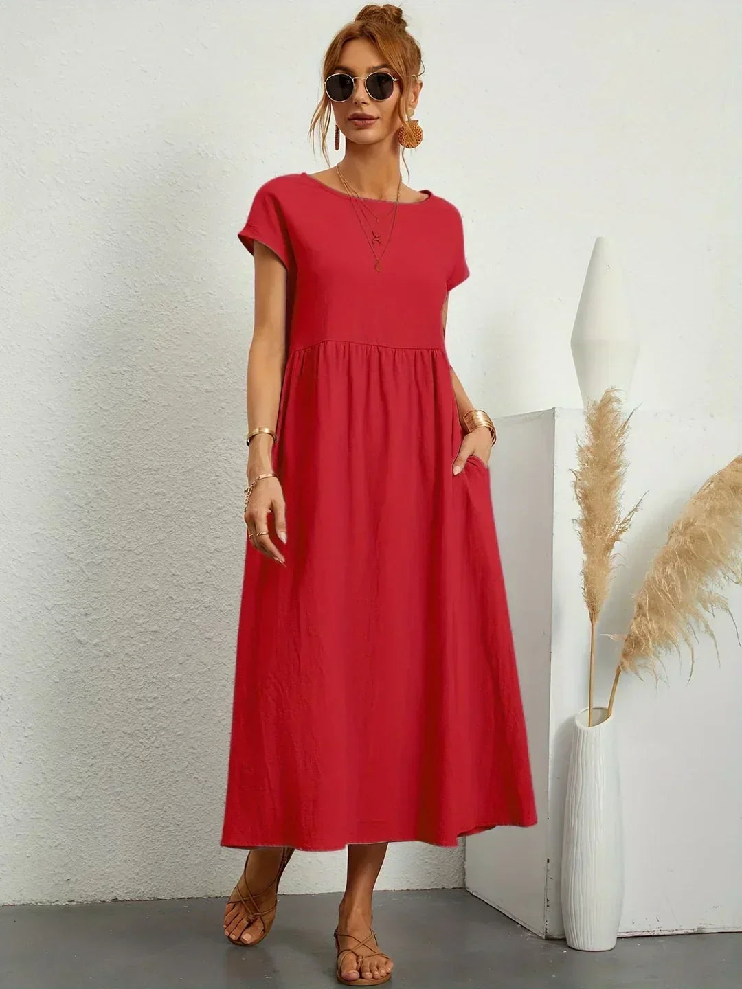 RUCHED WAIST MIDI DRESS FOR WOMEN
