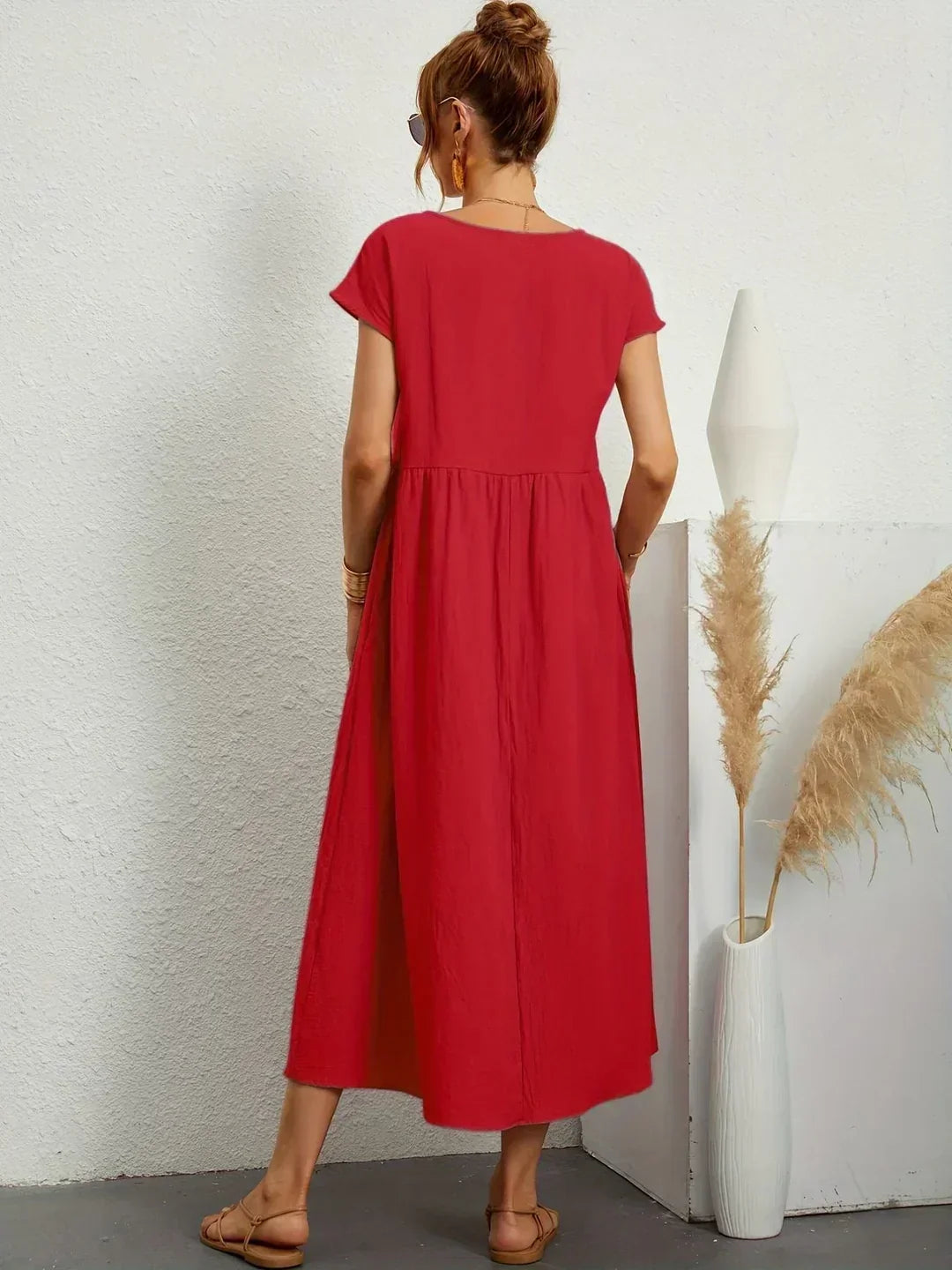 RUCHED WAIST MIDI DRESS FOR WOMEN