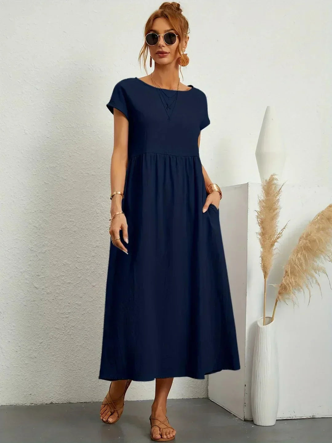 RUCHED WAIST MIDI DRESS FOR WOMEN