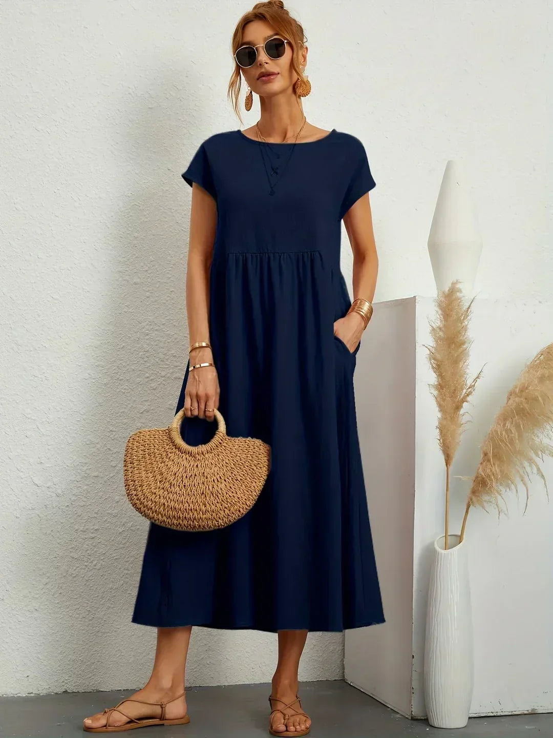 RUCHED WAIST MIDI DRESS FOR WOMEN
