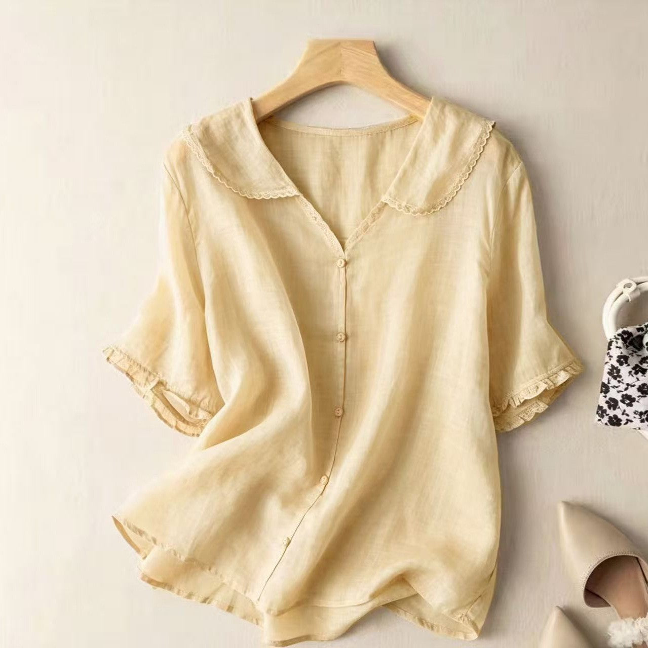 SCALLOPED LINEN BLOUSE FOR WOMEN