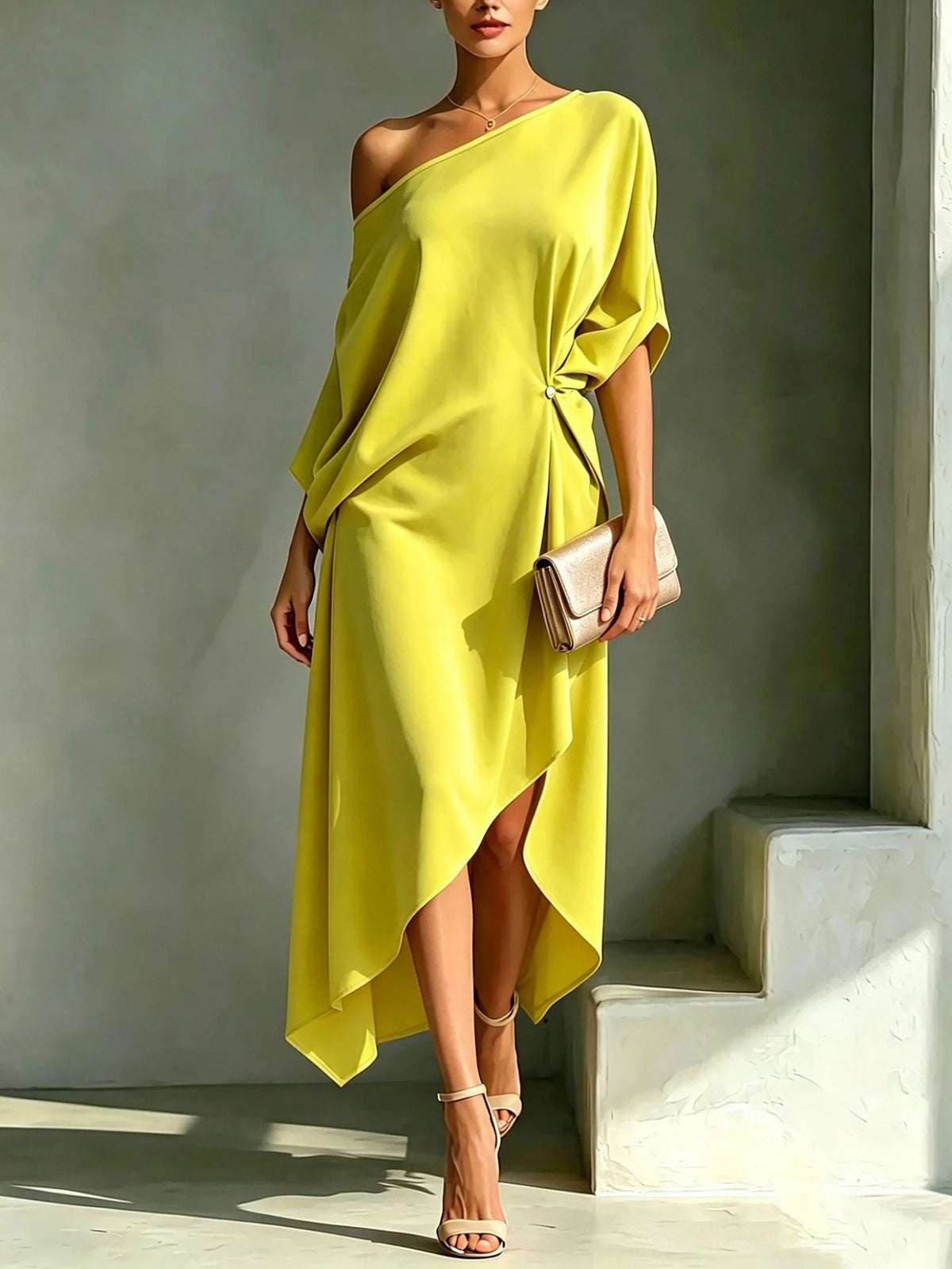 ONE SHOULDER DRAPED DRESS FOR WOMEN