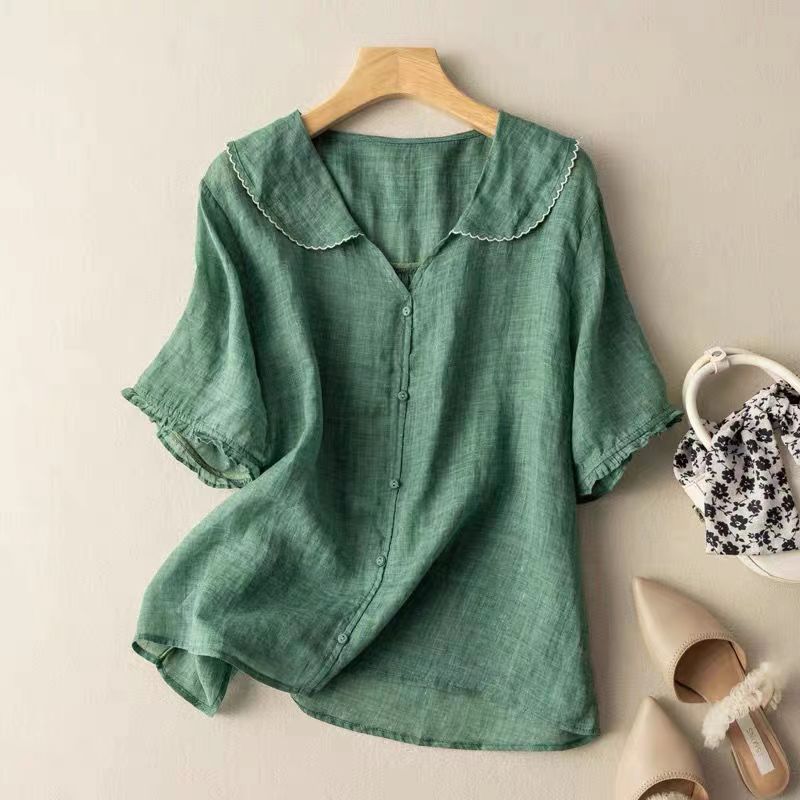 SCALLOPED LINEN BLOUSE FOR WOMEN