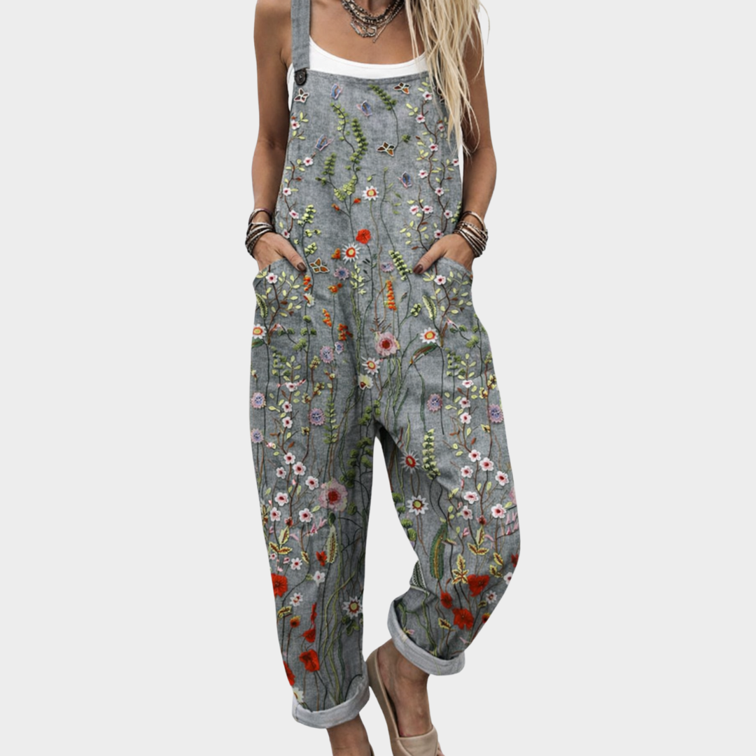 PRINTED WIDE LEG OVERALLS FOR WOMEN