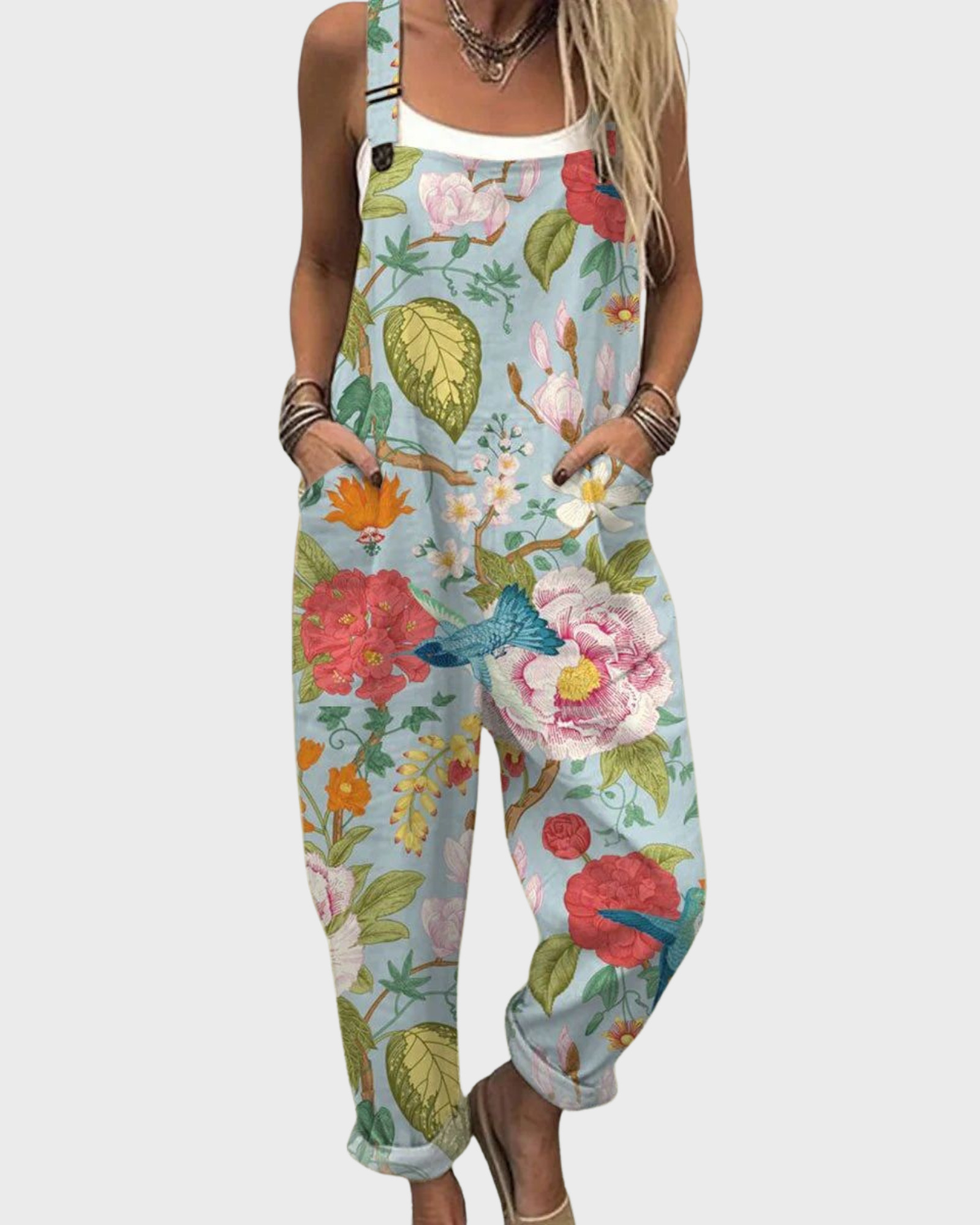FLORAL WIDE LEG OVERALLS FOR WOMEN