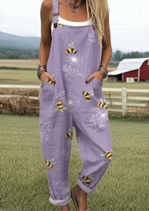 PRINTED WIDE LEG OVERALLS FOR WOMEN