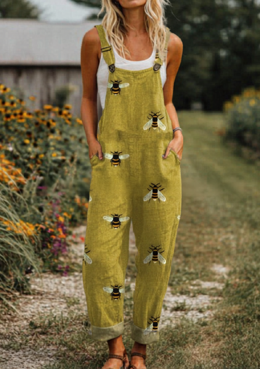 PRINTED WIDE LEG OVERALLS FOR WOMEN