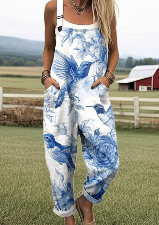 PRINTED WIDE LEG OVERALLS FOR WOMEN