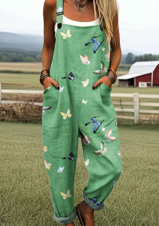 PRINTED WIDE LEG OVERALLS FOR WOMEN