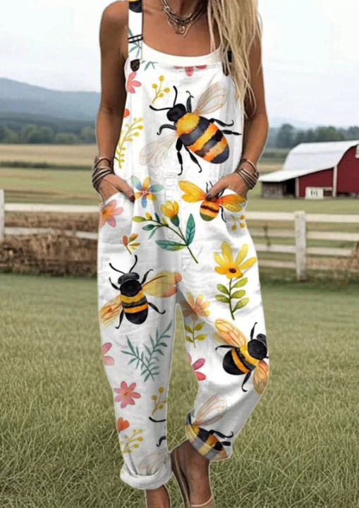 PRINTED WIDE LEG OVERALLS FOR WOMEN