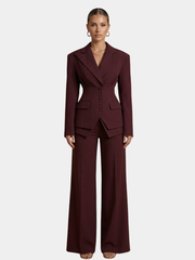 PEAK LAPEL STRUCTURED SUIT SET FOR WOMEN