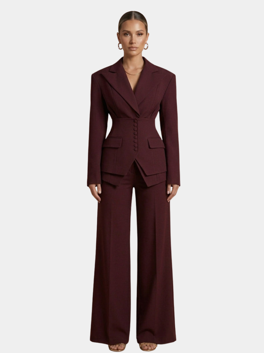 PEAK LAPEL STRUCTURED SUIT SET FOR WOMEN